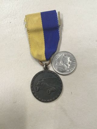 Vintage Soap Box Derby Trophy Medal Ribbon Award Blue/ Yellow 7/8” Diameter