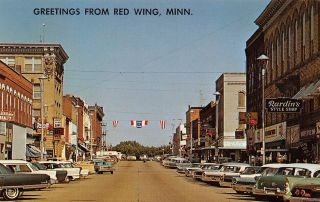 Red Wing,  Mn Main Street,  Cars,  Store Signs C 1950 