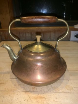 Antique Vintage Copper Brass Tea Pot Kettle,  Stamped " M " Made In Holland