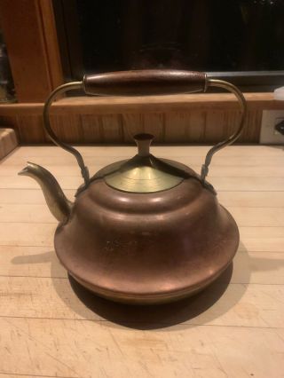 Antique Vintage Copper Brass Tea Pot Kettle,  Stamped 