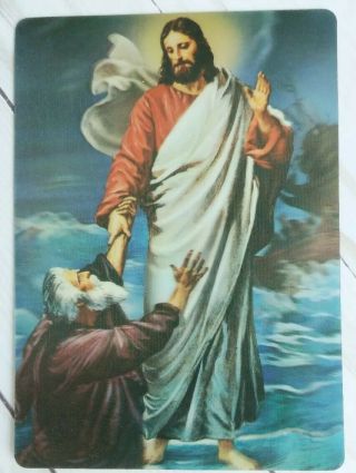 Lenticular Postcard Jesus Christ Peter 3d Multi Motion Matthew 14:29 - 30 Vintage