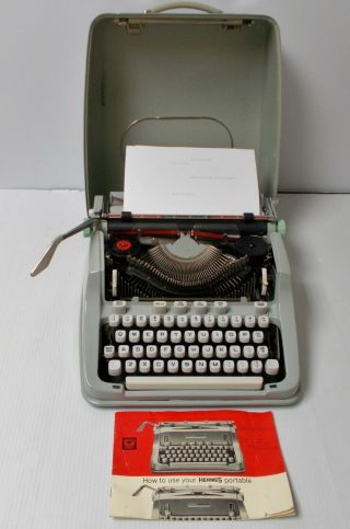 Vintage Hermes 3000 Typewriter Made In Switzerland Seafoam Green Case