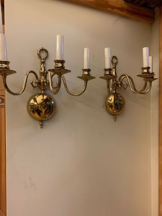 Vintage 2 - Triple Brass Electric Candle Wall Sconces - Hardwired
