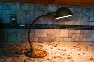 Antique Vtg Greist American Steampunk Industrial Goose Neck Desk Lamp Art Deco