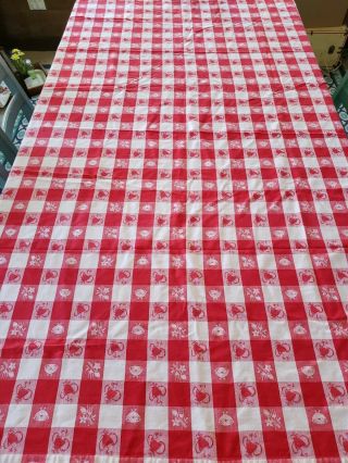 Vintage Red And White Checked Tablecloth Cotton Picnic Kitchen