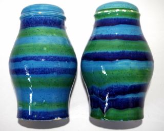 Vintage Baldelli Italy Salt & Pepper Shaker Set Blue Ceramic Italian Pottery