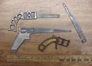 3 Vintage Keyhole Saw Handles & Blades,  Including 2 Allway,  1 With Label