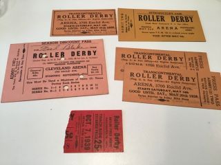 6 Vintage Cleveland Ohio Roller Derby Tickets 1935,  1938,  1939