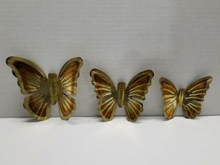 Home Interiors Vintage Brass Metal Butterflies Wall Decor - 1173 - Set Of 3