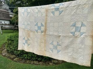 Light Blue And White Patchwork Handmade Quilt