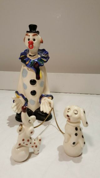 Vintage Tilso Ceramic Hand Painted Clown Figurine W/2dogs 52/838 Japan