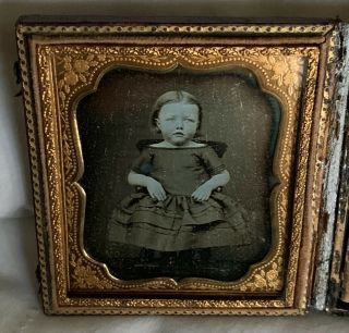 1/6th Plate Daguerreotype Of A Young Girl W Fancy Gold Matte
