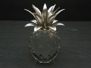 Swarovski Crystal Pineapple Figurine Silver Rhodium 4 " Hammered Leaves Rare