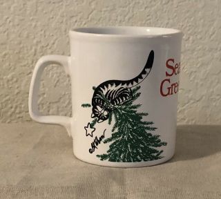 B Kliban Cat In Christmas Tree Coffee Cup Mug Season’s Greetings Kiln Craft