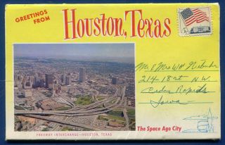 Houston Texas Airport Veterans Hospital Main Street At Midnight Postcard Folder