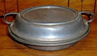 Vintage R.  H.  Macy & Co Pewter Covered Divided Dish / Bowl - 9 1/2 "