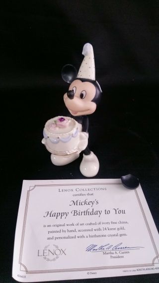 Lenox Disney Happy Birthday Mickey Mouse Figurines: Mickey w Birthday Cake & Ame 2