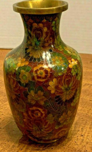 1 Vintage Antique Cloisonne Vase Flowers 6 1/2 " Tall