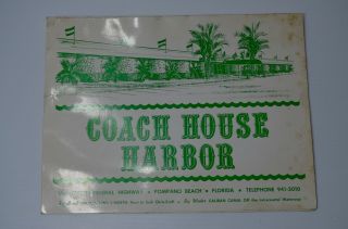 Mid Century Vintage Postcard Restaurant Menu Coach House Harbor Pompano Florida