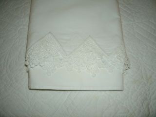 Vintage Cotton Pillowcases With White Crocheted Edge See Photo