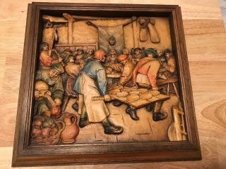 Anri Hand Carved Wall Hanging Plaque Supper Gathering Hand Signed Rare