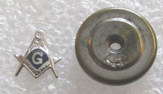 Vintage 10k White Gold Mason Blue Lodge Tiny Lapel Pin - Masonic Screw Back
