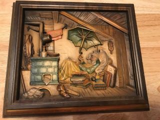 Anri Carl Spitzweg Hand Carved Wall Hanging Plaque The Poor Poet Rare