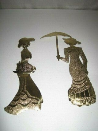Home Interiors Gold Metal Set Of 2 Victorian Lady Wall Hanging Plaques 10 " Tall