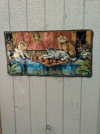 Vintage Italian Kittens/cat Velvet Tapestry / Wall Hanging 20 " X 38 "