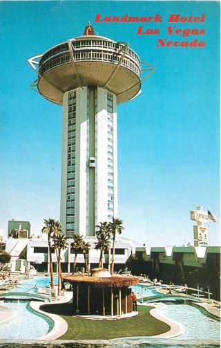 Chrome Postcard B356 Landmark Hotel Las Vegas Nevada Googie Architecture