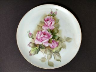 Vintage Norcrest Japanese Hand Painted Wall Plate Pink Rose Floral 8 1/4 "