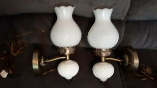 Vintage Wall Lamp Milk Glass Hobnail Electric Sconce Light Set Of 2 Matching