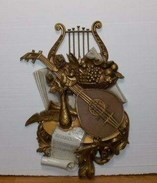 Vtg.  Homco Syroco Harp Mandolin Wall Hanging Plaque 30 " X 20 " Music 7236
