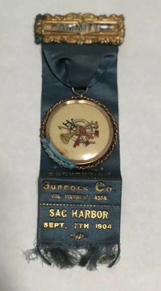 19th Annual Convention Vol.  Fireman’s Assn.  Sag Harbor Sept 7,  1904 Badge