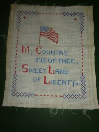 Handmade Sampler Embroidered My Country Tis Of Thee Sweet Land Of Liberty