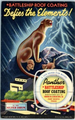 Vintage Panther Battleship Roof Coating Postcard Advertising Linen C1941