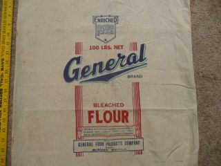 Vintage General Food Products Brand 100 Lbs.  Cloth Flour Bag / Sack 1