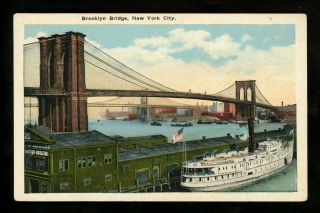 York City Ny Postcard Brooklyn Bridge Ship Ferry View Vintage