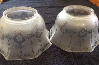 Set Of 2 Rare Antique Victorian Etched Glass Shades,  Light,  Lamp -