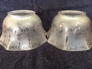 Set of 2 Rare Antique Victorian Etched Glass Shades,  Light,  Lamp - 5