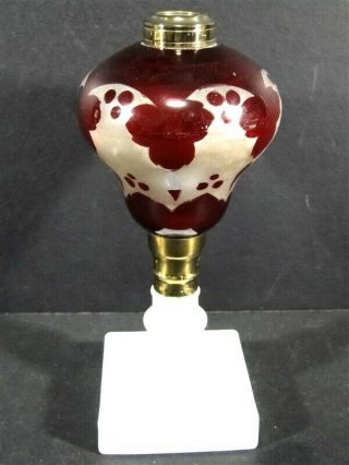 Antique Victorian Bohemian Frosted Ruby Glass Font Milk Base Oil Kerosene Lamp