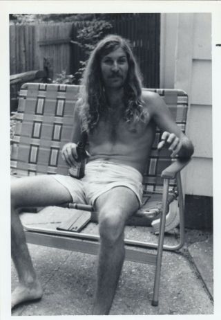 Vintage Photo Shirtless Long Haired Hippie Man Drinking Beer Barefoot Gay Int