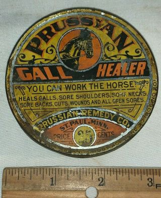 Antique Prussian Gall Healer Salve Tin Litho Horse Vet Medicine Can St Paul Mn