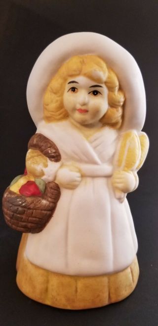 Vintage Porcelain Bell Thanksgiving Pilgrim Girl Harvest / 5.  5 " - 99