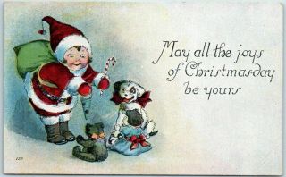 Vintage Santa Claus Postcard " May All The Joys Of Christmas Day Be Yours " C1910s