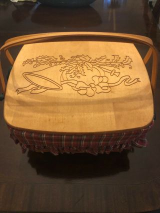 Basket Longaberger Christmas 1993 With Cover,  Plaid Liner & Plastic Protector