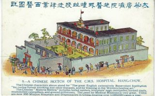 China 1910 - 20s Artist Missionary Card Of Cms Hospital Hangchow