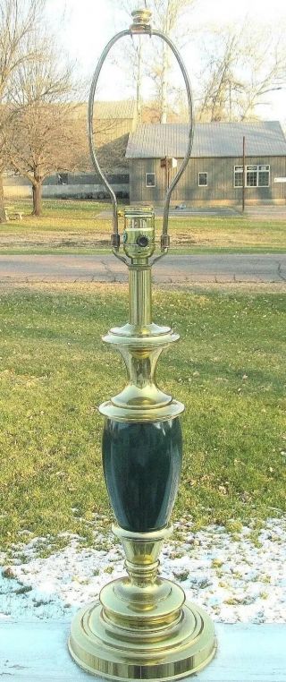 Vintage Stiffel Brass With Hunter Green Accent 29 " Table Lamp