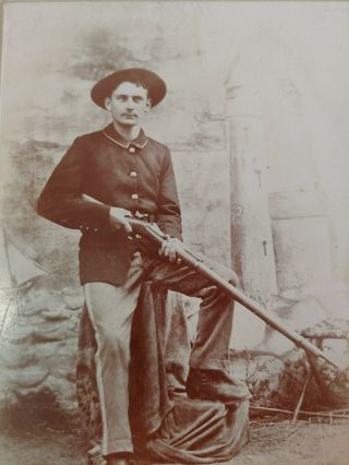 Vintage Cabinet Photo Indian Wars Soldier With Rifle Buffalo York