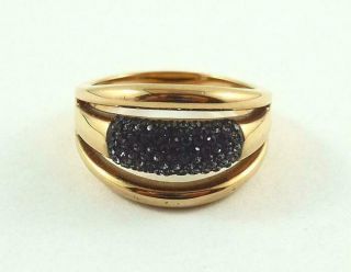 Swarovski Crystal Gold Tone Ringe Set With Pave Bluey - Black Crystals